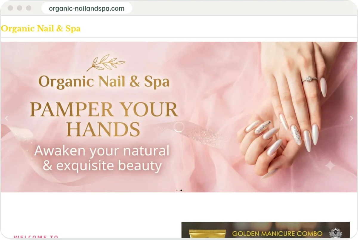 Organic Nail & Spa homepage, before