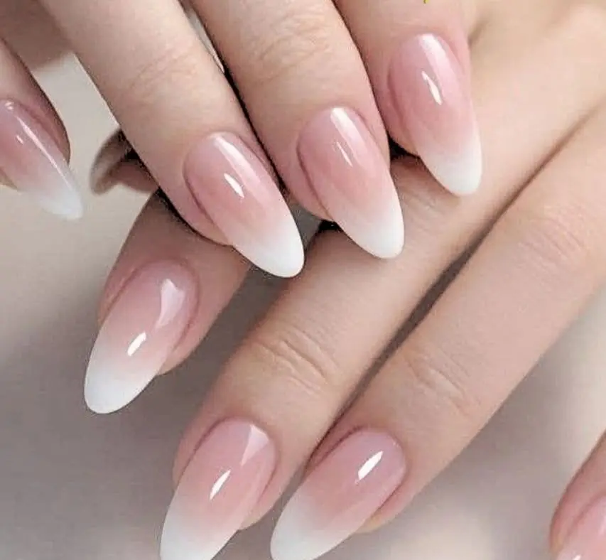 Soft white ombré almond nails